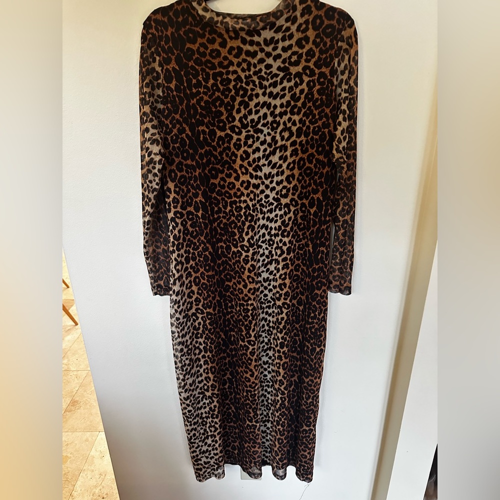 Mango Black and Brown Bodycon Dress Mock Neck Long Sleeve Size 12 - Picture 4 of 9